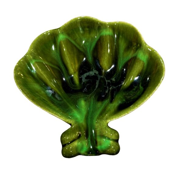 Vintage MCM DeForest Green Sea Shell Trinket Soap Serving Dish Ceramic Coastal - Picture 2 of 5